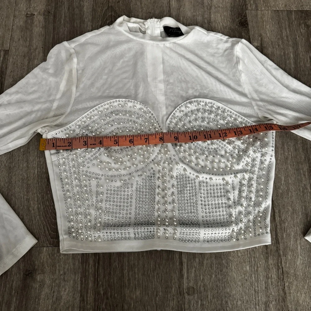 White Long Sleeve beaded Women's Top